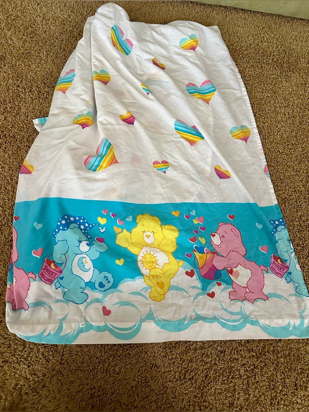 Vintage Care Bears Flat Twin Sheet